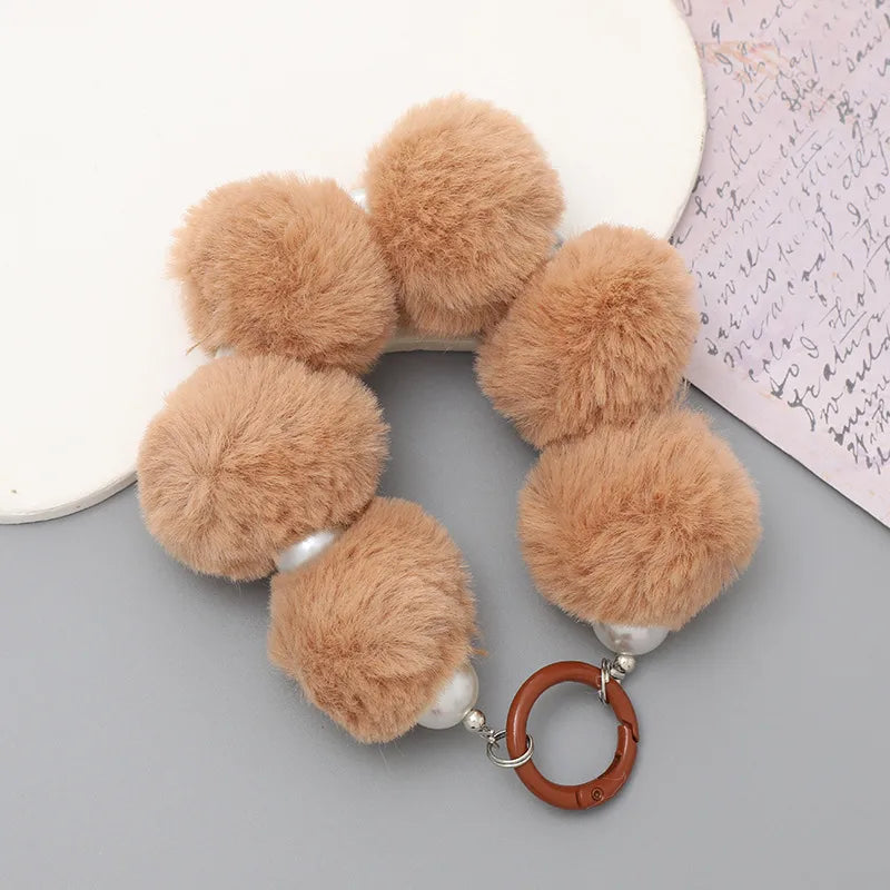 cute hairball plush beaded mobile phone chain