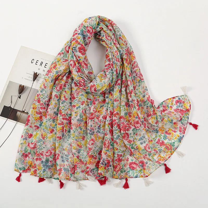 Women's Sweet Color Block Polyester Printing Scarf