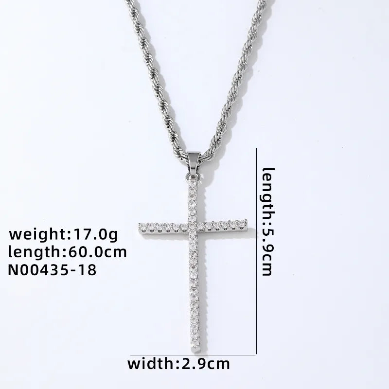 Hip-Hop Simple Style Cross 304 Stainless Steel Copper Plating Inlay Zircon K Gold Plated Rhodium Plated Men's Pendant Necklace
