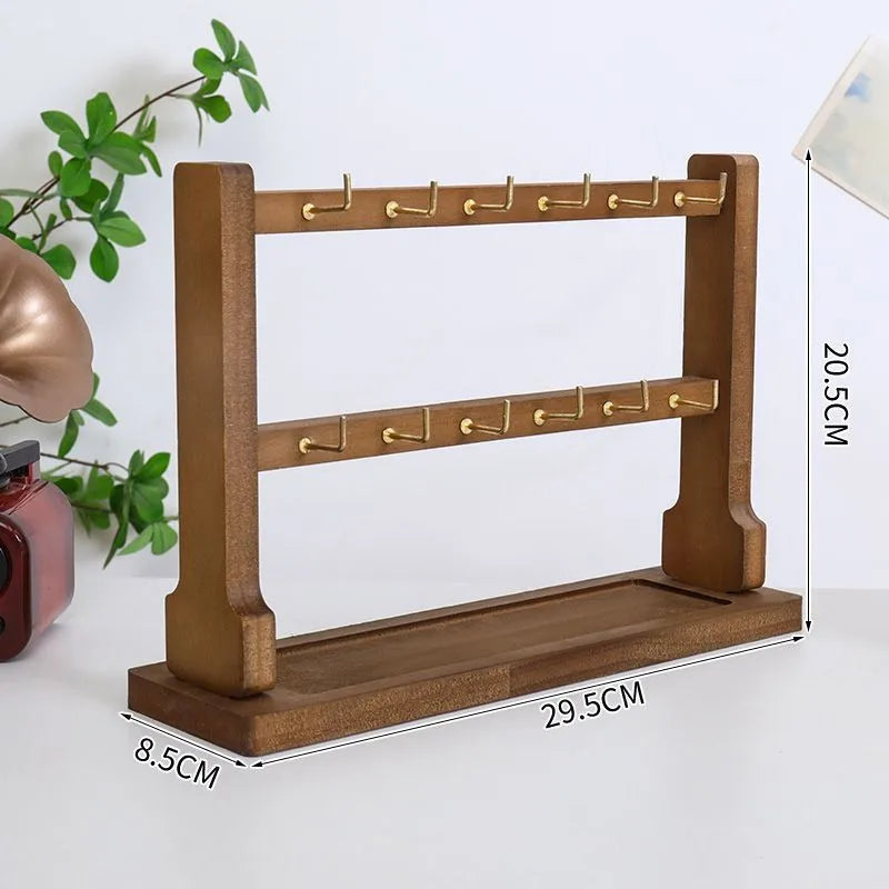 Wooden Jewelry Display Stand Earring Necklace Bracelet Organizer Artistic Style Market Stall Hook Keychain Holder Storage Rack