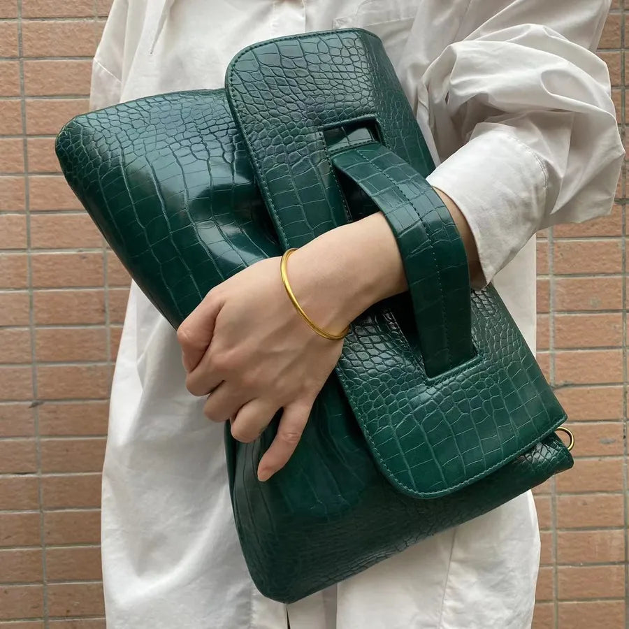 Women's Large Pu Leather Solid Color Elegant Streetwear Square Flip Cover Envelope Bag