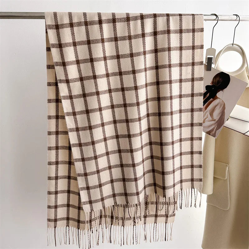Unisex Elegant Simple Style Lattice Polyester Tassel Scarf