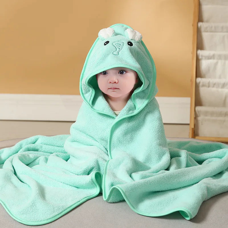 Baby Cartoon Bag Blanket Coral Fleece Absorbent Children's Bath Towel Embroidered Blanket with Hood Cloak Soft Newborn Blanket