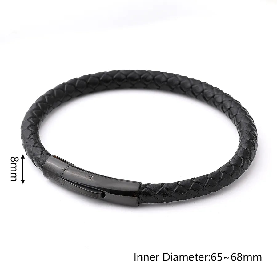 Casual Vacation Streetwear Simple Skull 18K Gold Plated 304 Stainless Steel Genuine Cowhide Polishing Plating Braid Halloween Men's wristband