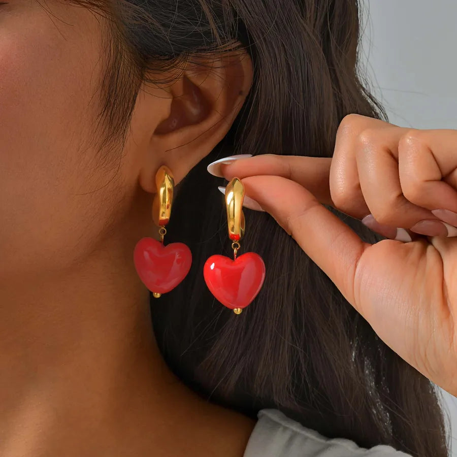 Elegant Retro Artistic Geometric Heart Shape Plating 201 Stainless Steel Drop Earrings