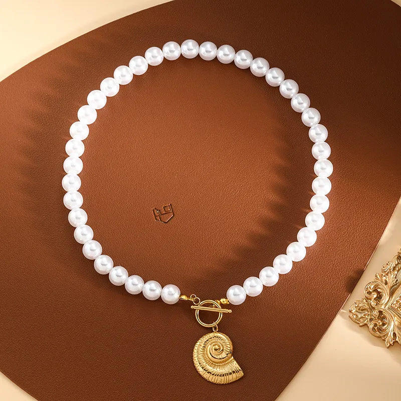 Baroque Style Marine Style Modern Style Starfish Conch Heart Shape Imitation Pearl Titanium Steel Beaded Chain OT Clasp Toggle Clasp Closure Beaded Necklaces Wholesale