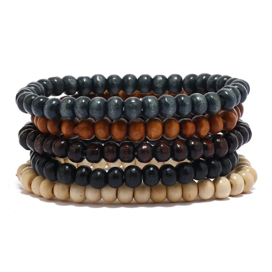 Retro Round Wood Beaded Men's Bracelets