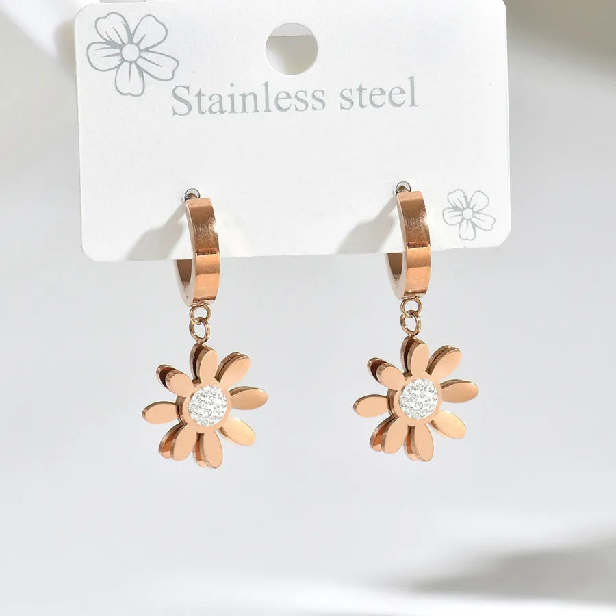 1 Pair Casual Elegant Modern Style Round Square Flower 316 Stainless Steel  Ear Studs