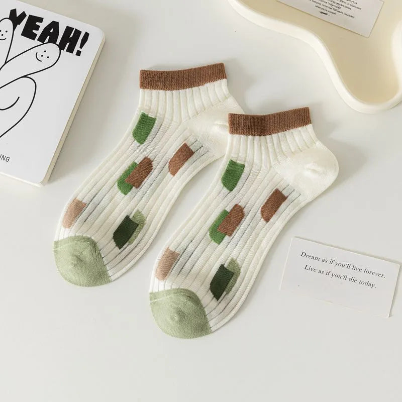 women's casual cartoon bamboo fiber hollow out ankle socks a pair