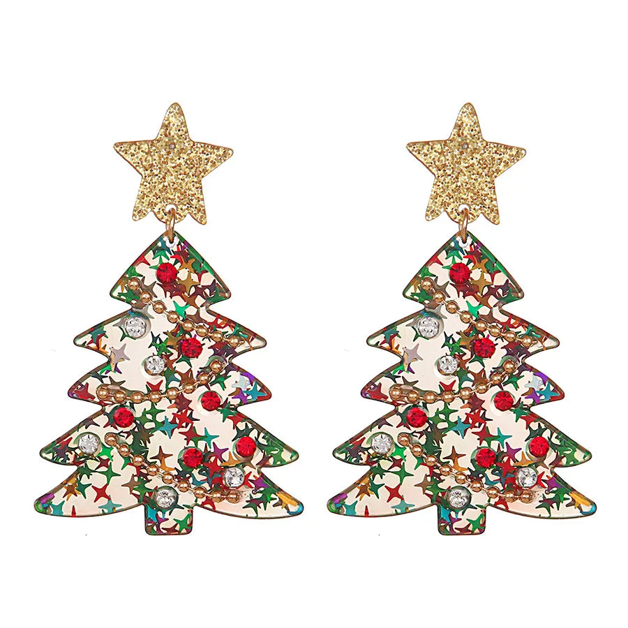 1 Pair Cute Simple Style Christmas Tree Inlay Arylic Rhinestones Drop Earrings