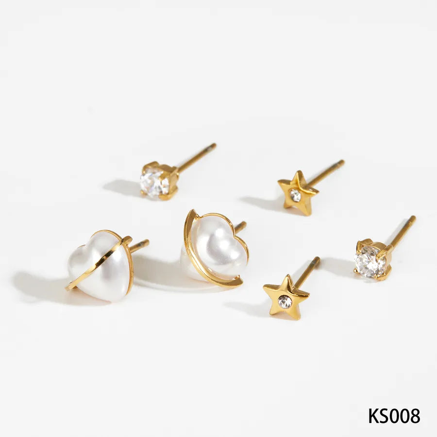 Cute Romantic Heart Shape 304 Stainless Steel 16K Gold Plated White Gold Plated Ear Studs