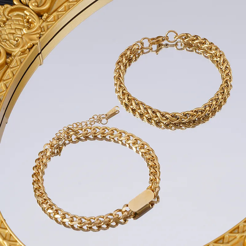 classic style streetwear solid color stainless steel plating 18k gold plated men's bracelets