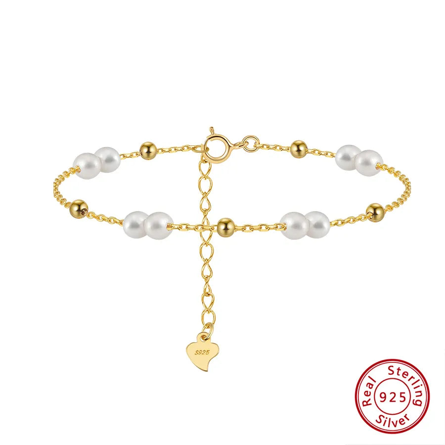 925 Sterling Silver Freshwater Pearl Bracelets Elegant Simple Style