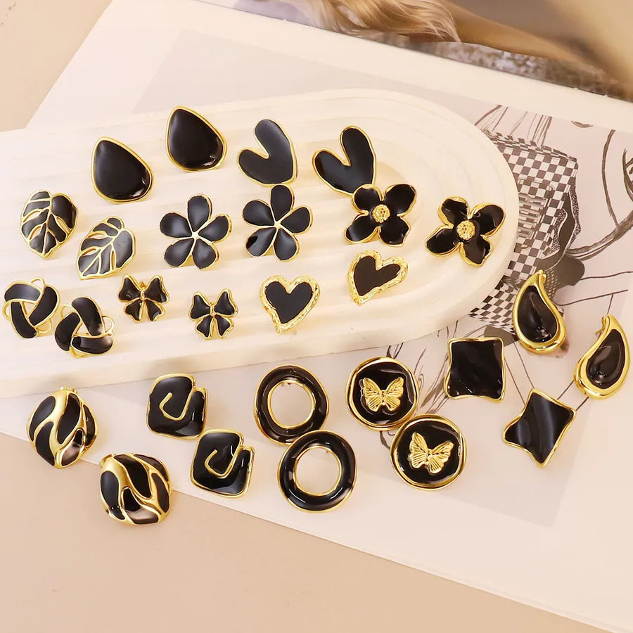 14 Pairs Elegant Lady Simple Style Round Square Flower 304 Stainless Steel 18K Gold Plated Ear Studs