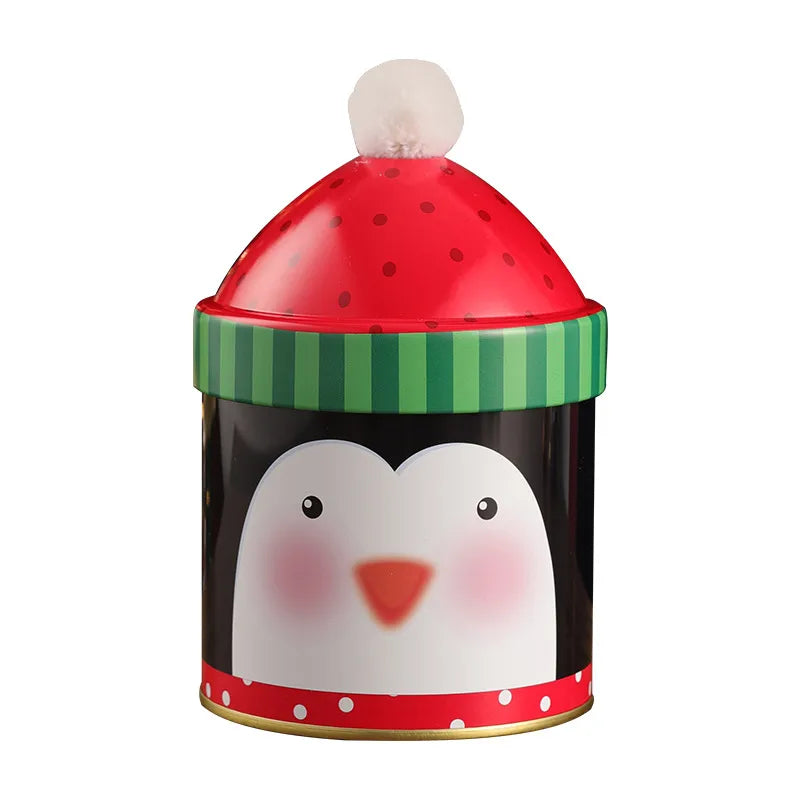 Adorable Christmas Candy Box Santa Claus Reindeer Snowman Storage Can Personalized Christmas Hat Iron Box Gift Packaging