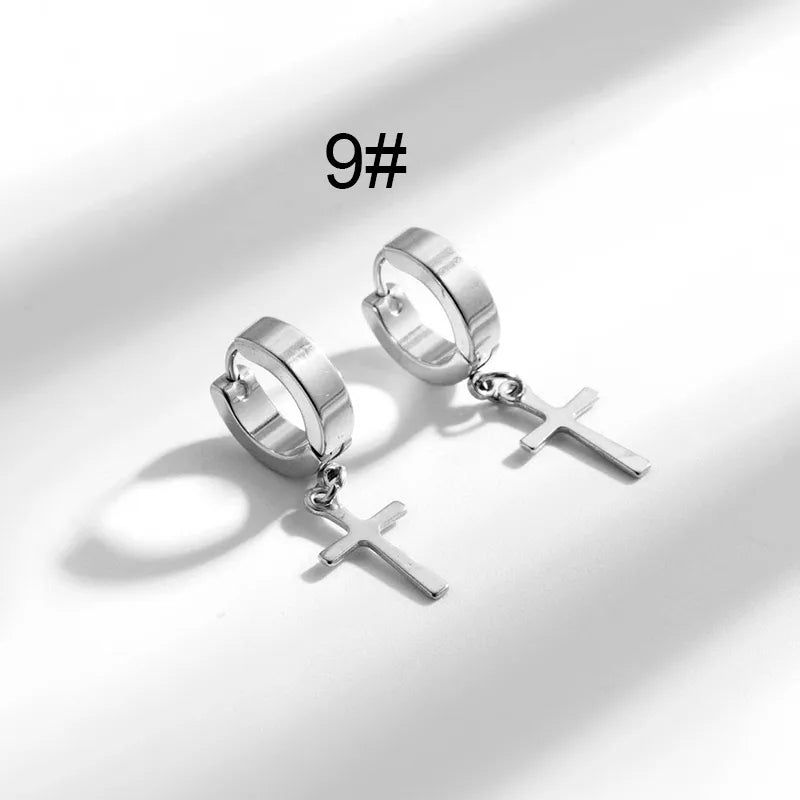 1 Pair Hip-Hop Geometric Cross Feather Plating 316 Stainless Steel  Earrings