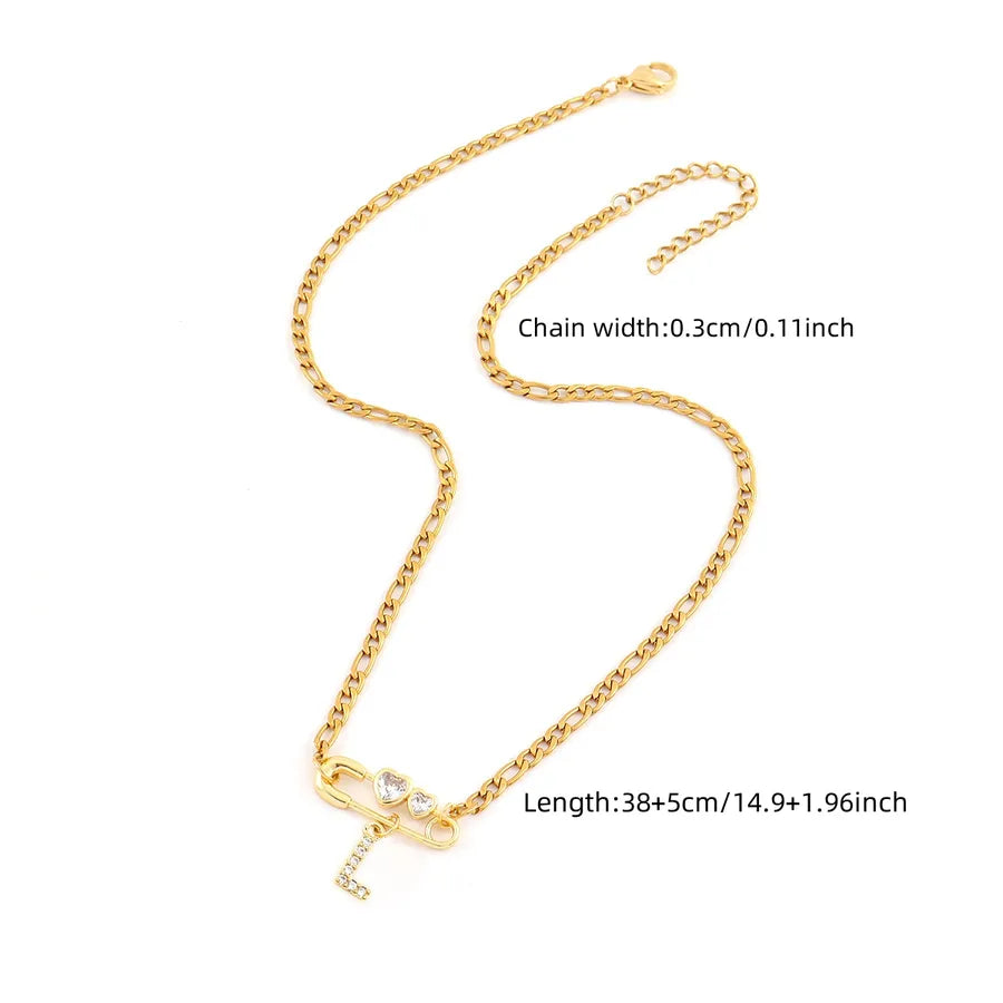 Wholesale Jewelry Elegant Simple Style Classic Style Pin Letter 201 Stainless Steel Artificial Crystal Copper figaro chain Pendant Necklace