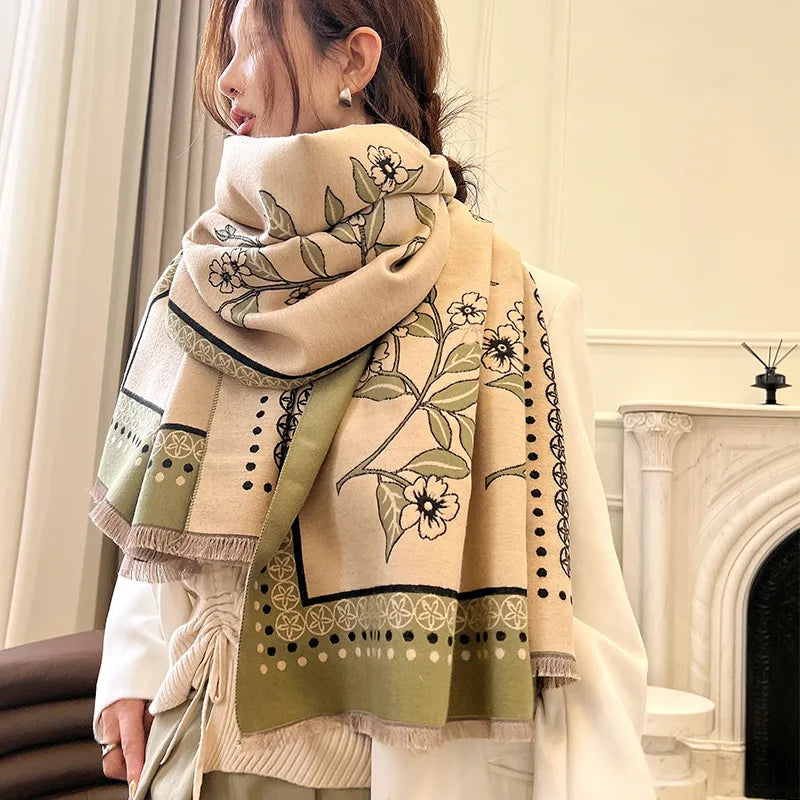 women's casual simple style flower imitation cashmere scarf
