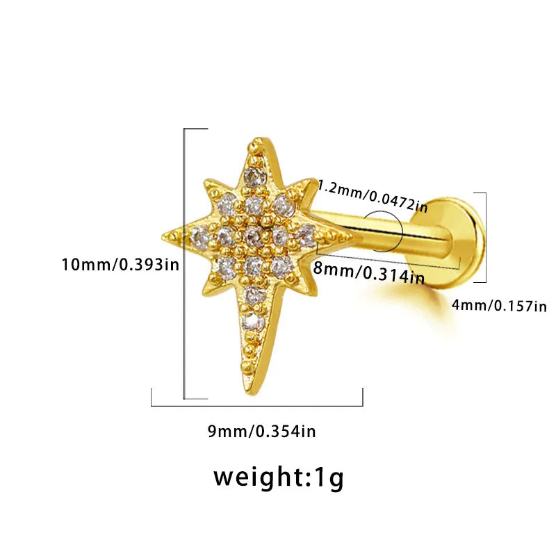 1 Piece Lip Rings Hip-Hop Vintage Style Rock Star Heart Shape Floral 316L Stainless Steel  Copper Inlay Resin Glass Gold Plated Lip Rings