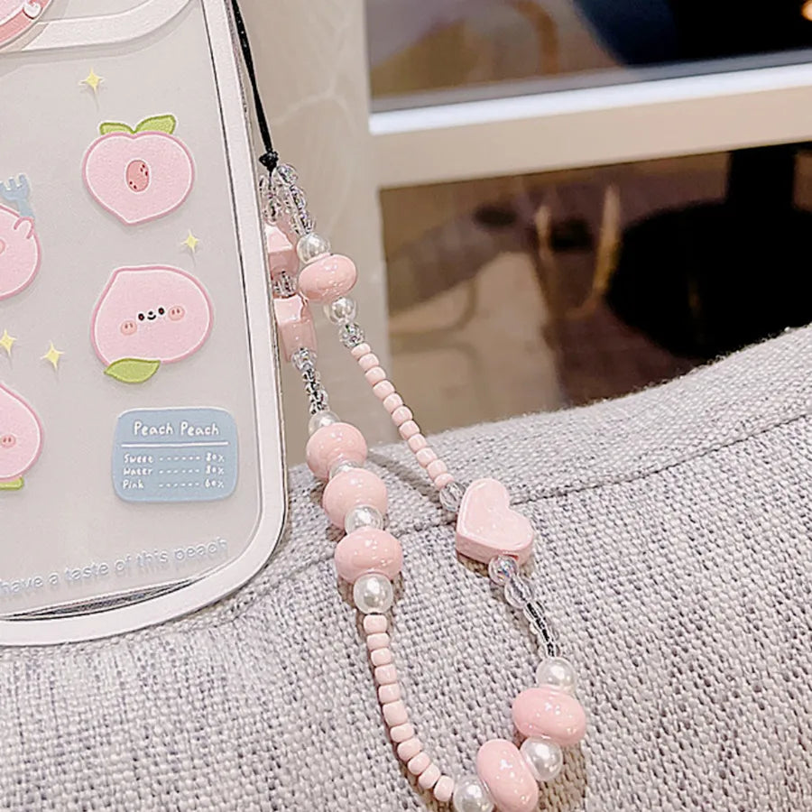 cute heart shape flower pc silica gel soft clay inlay artificial pearls women's mobile phone chain 1 piece