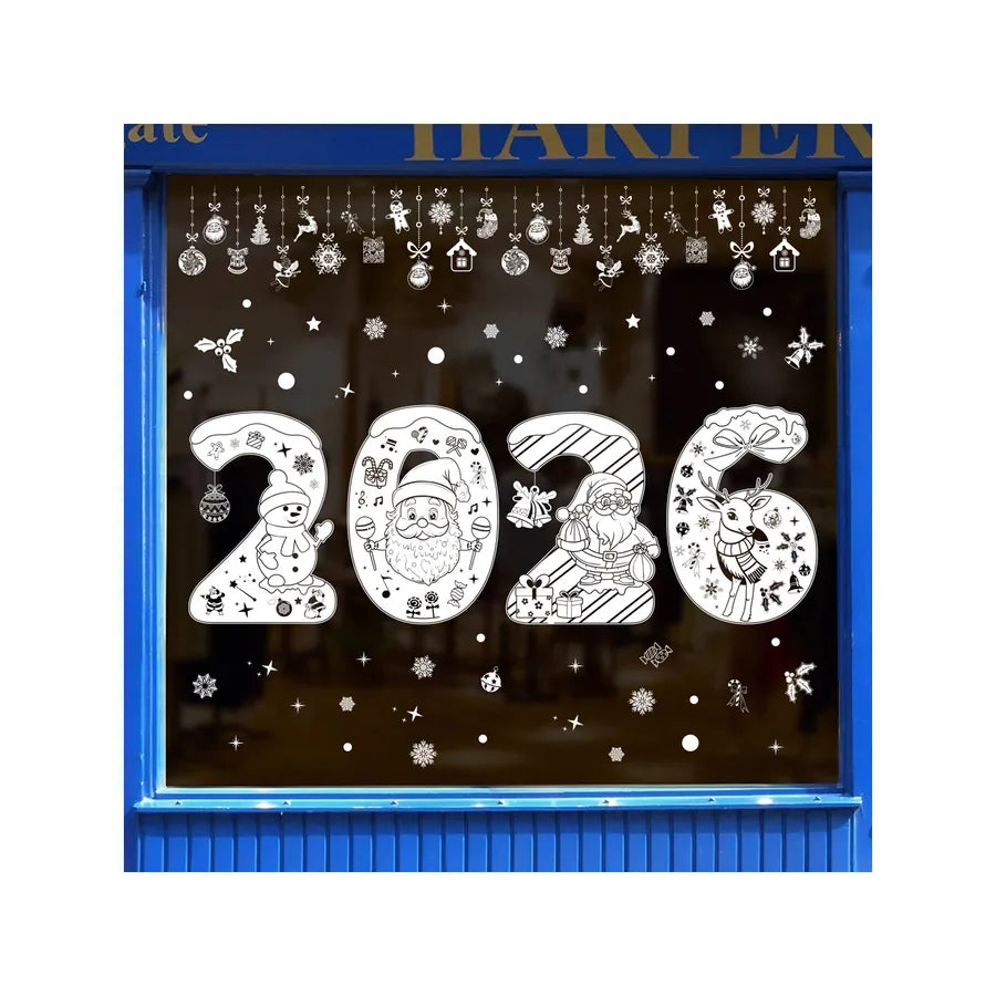 2026 Christmas Decorative Static Cling Deer Snowflake White Christmas Party Window Stickers Customizable Festive PVC Decals