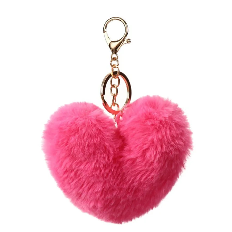 cute heart shape solid color alloy pom poms bag pendant keychain