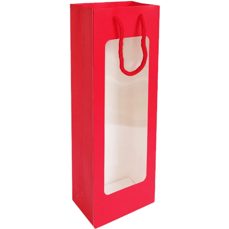 Valentine's Day red wine gift bag bouquet transparent window paper bag factory wholesale rectangular kitchen window flower tote bag