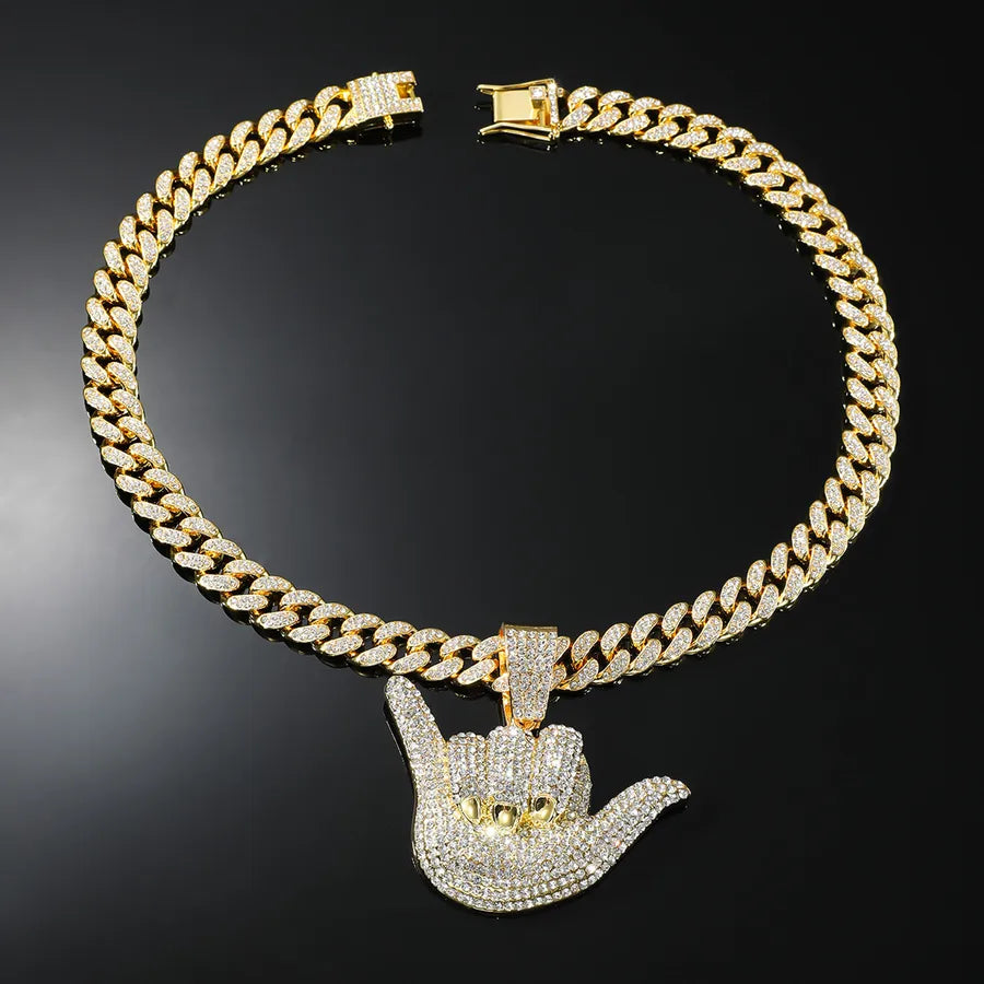 hip-hop letter alloy inlay rhinestones men's pendant necklace