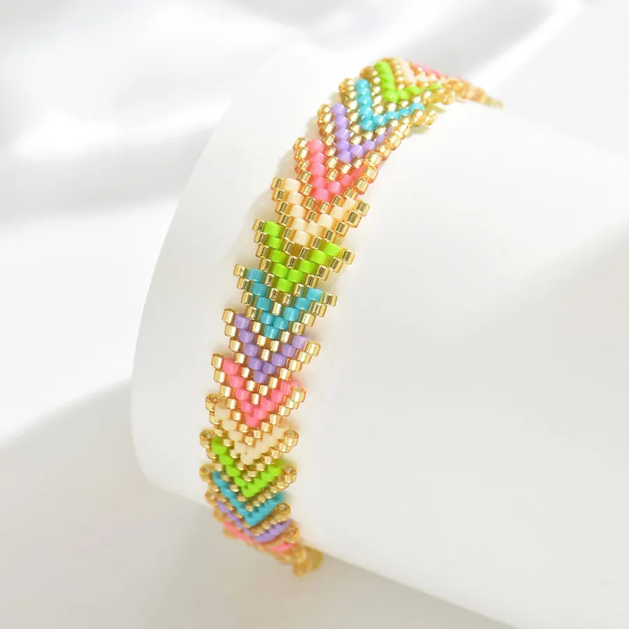 Classical Ethnic Style Bohemian Round Waves Flower 304 Stainless Steel Nylon Glass Woven Chain Slider Clasp Closure Beaded Bracelets Wholesale