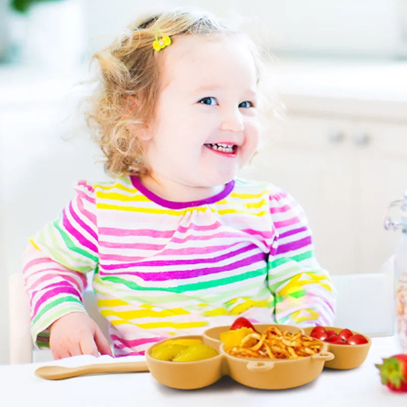 Little Bee cartoon tableware food grade silicone children's plate children's eating bowl baby water Cup Bowl Spoon suit