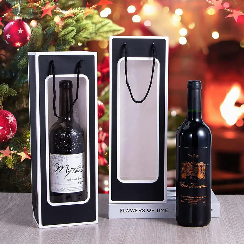 Transparent Window Wine Gift Bag Wedding Banquet Single Wine Packaging Hand Paper Bag Gift Bag in Stock
