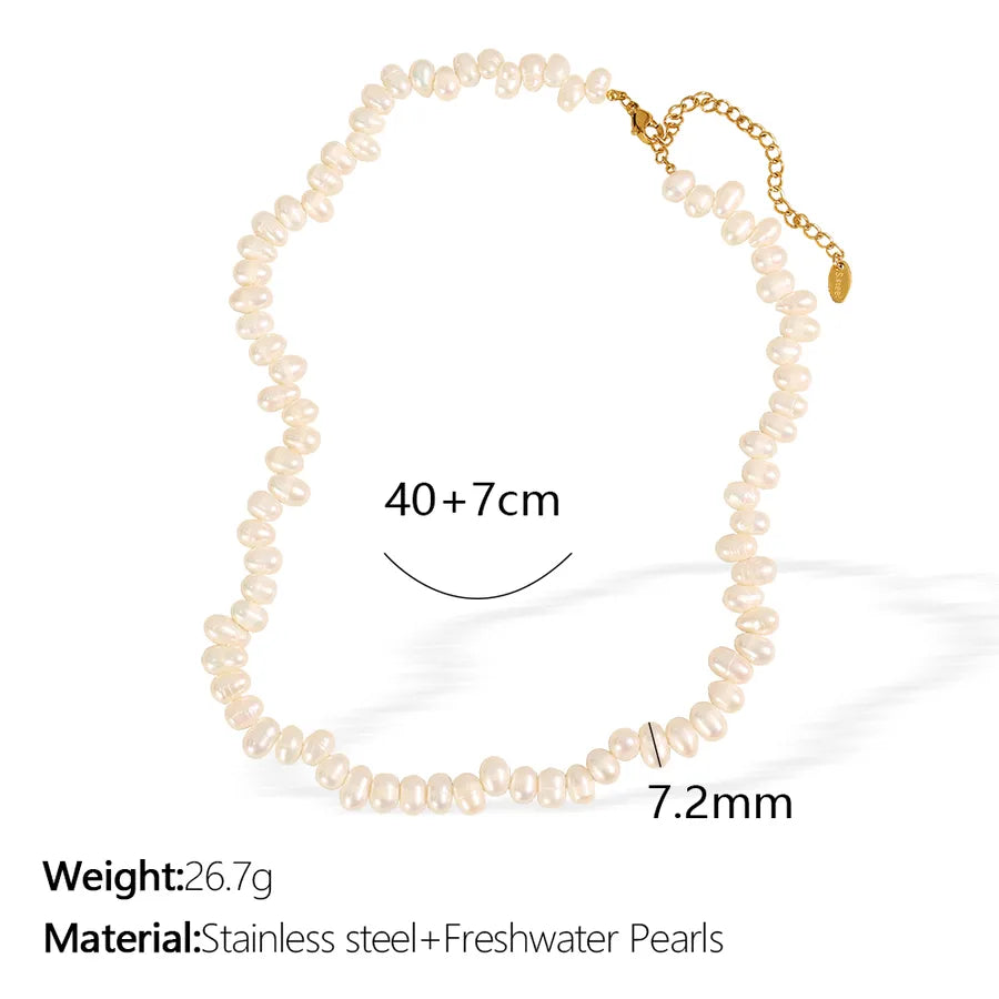 304 Stainless Steel Freshwater Pearl Ion Plating (IP) Beaded Chain Beaded Polishing Round Necklace