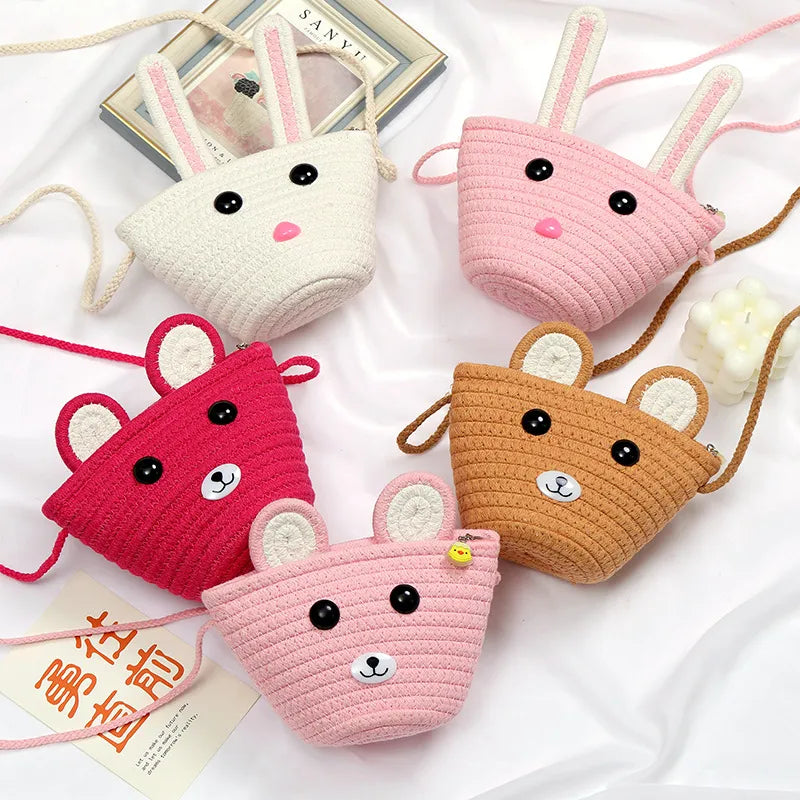 Children's Bag Women's Cute Summer Straw Bag Seaside Woven Bag  New Little Girl Mini Crossbody Coin Purse