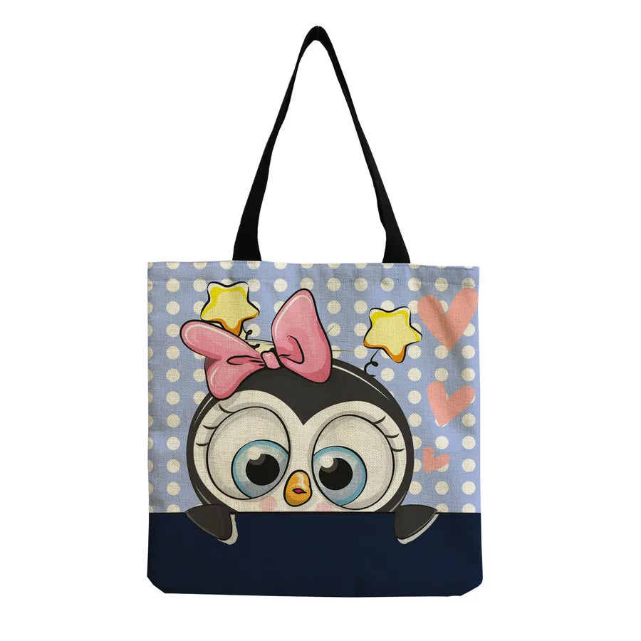Women's Cute Animal Cartoon Linen Shopping bags