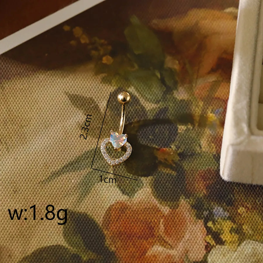 1 Piece Belly Rings Hip-Hop Rock Punk Sun Heart Shape 304 Stainless Steel Inlay Resin Zircon 16K Gold Plated White Gold Plated Belly Rings