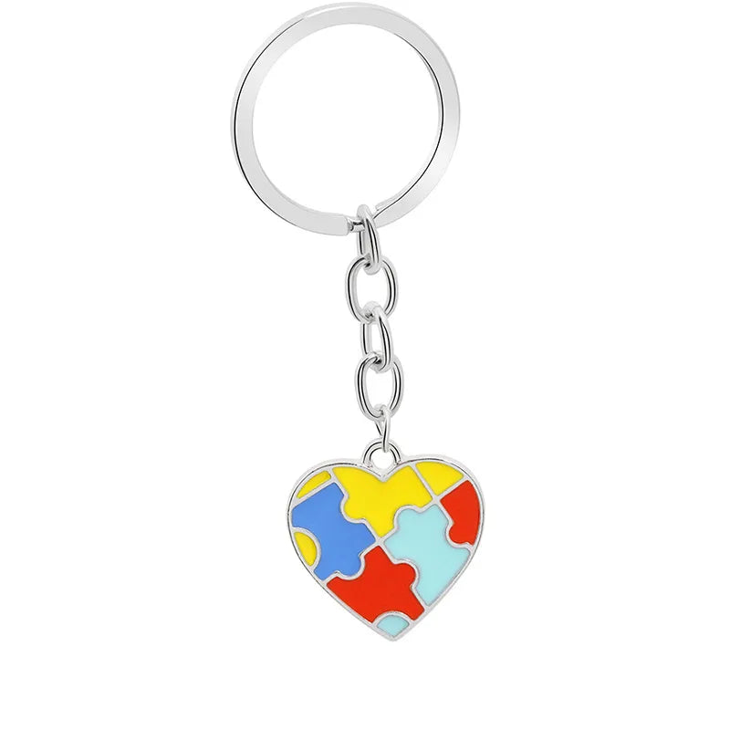 creative children's puzzle wild four-color puzzle drop oil splicing color heart-shaped cross key ring pendant wholesale nihaodropshipping