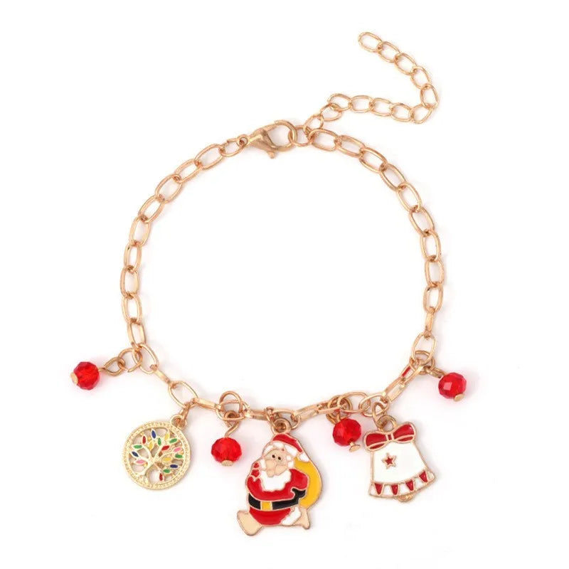 Christmas Themed Crystal Alloy Bracelet Deer Snowman Santa Claus Design Festival Gift Geometric Pattern Cute Unisex Bracelet