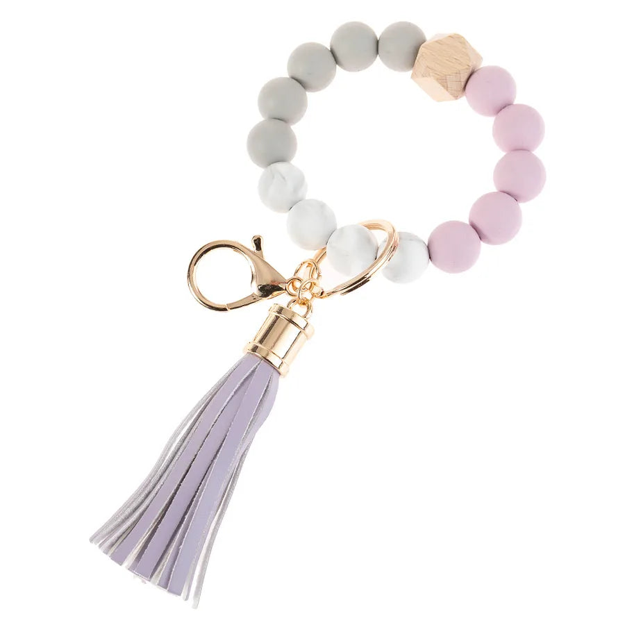 simple style color block silica gel beaded women's keychain 1 piece