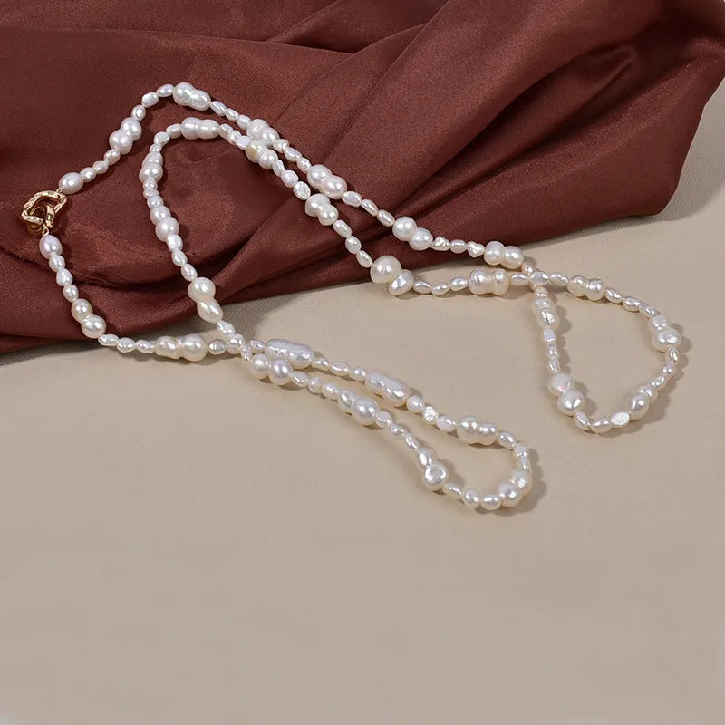 New Natural Baroque Shape Pearl Necklace Hollow Core Freeform Freshwater 8 Letter Fashionable Sweater Chain Original Design