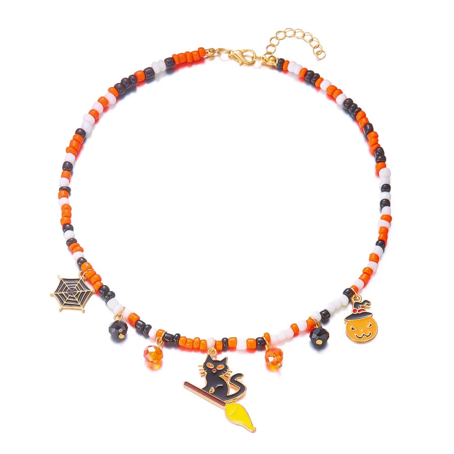 Handmade Halloween Necklace Ghost Spider Pendant Color Matched Pumpkin Design Luxury Style Women's Jewelry Accessory