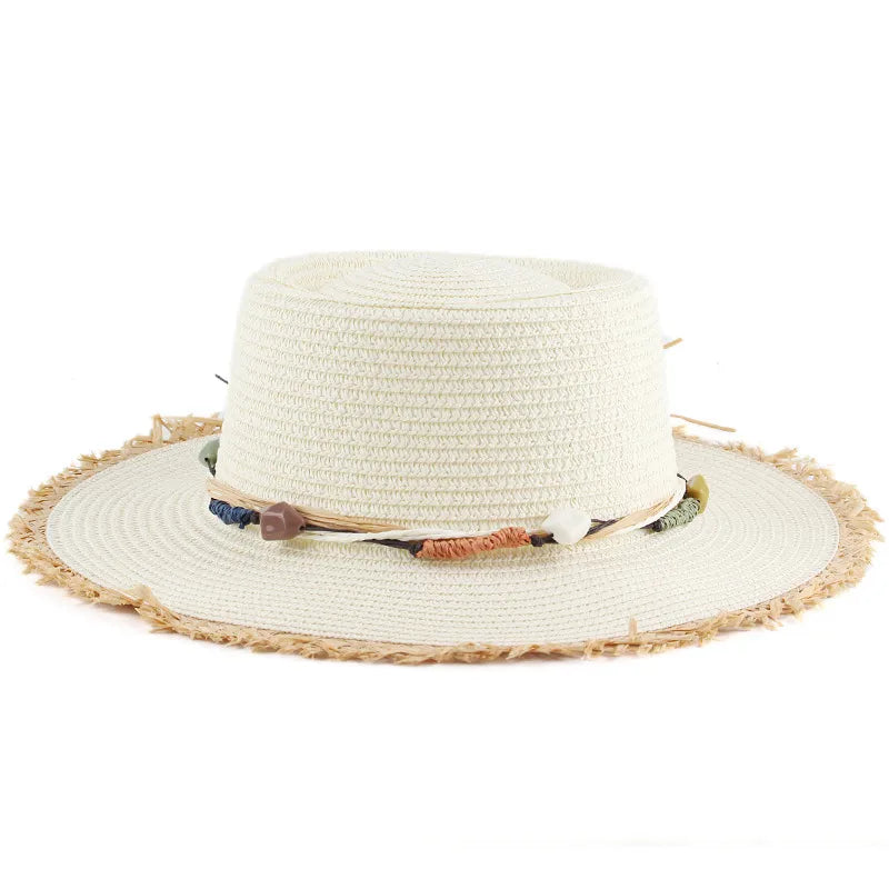 women's simple style color block wide eaves straw hat
