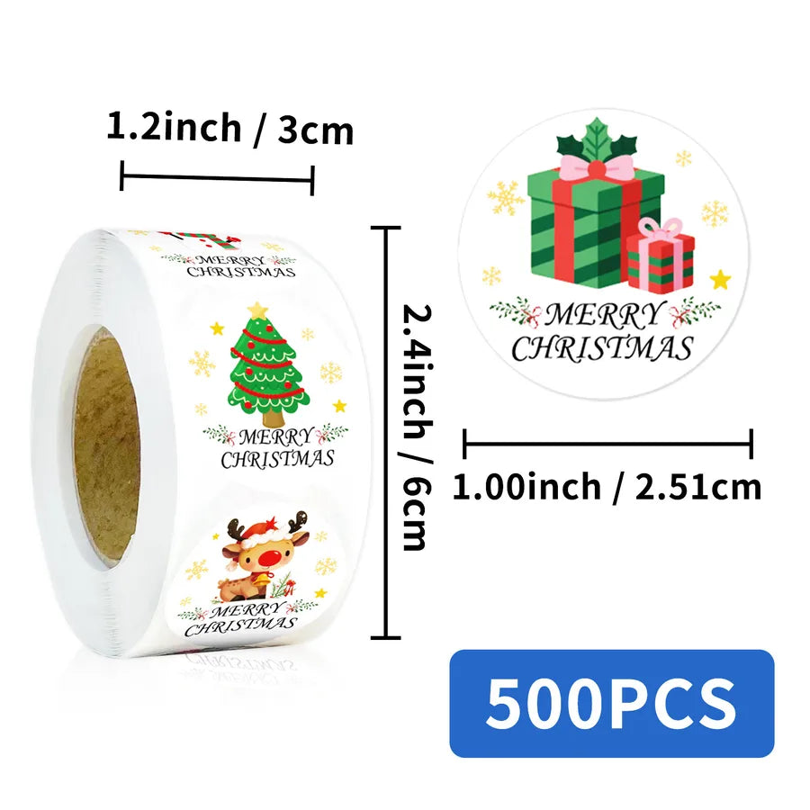 Christmas Tree Deer Cartoon Round Dot Stickers 500 Pieces Per Roll Festive Journaling Supplies Adorable Stationery Decals