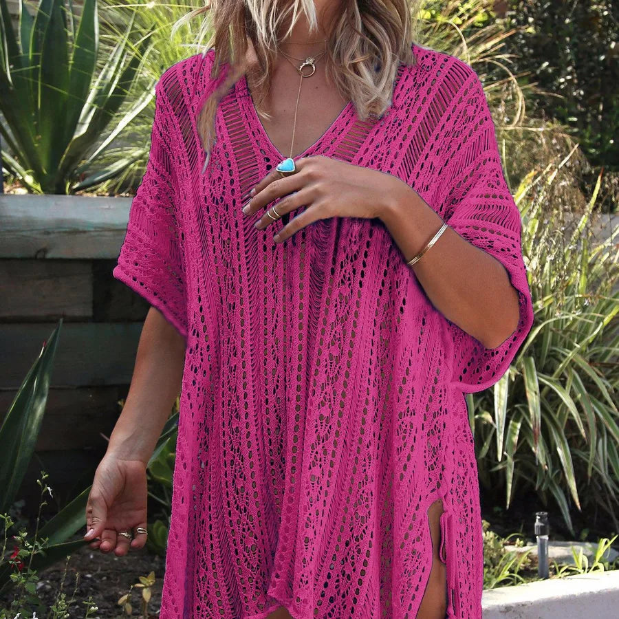 women's vacation solid color hollow out cover ups