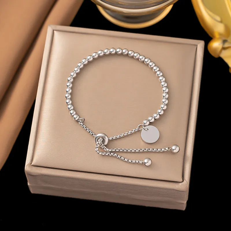 Wholesale Jewelry Elegant Simple Style Geometric Heart Shape 304 Stainless Steel Plating Beaded Chain Paperclip Chain cable chain Bracelets Necklace