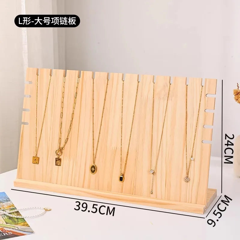 Simple Solid Wood Necklace Bracelet Jewelry Display Stand Artistic Style Banana Leaf Pattern Storage Rack For Stall Selling