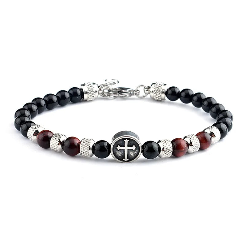 retro geometric stainless steel stone beaded men's bracelets