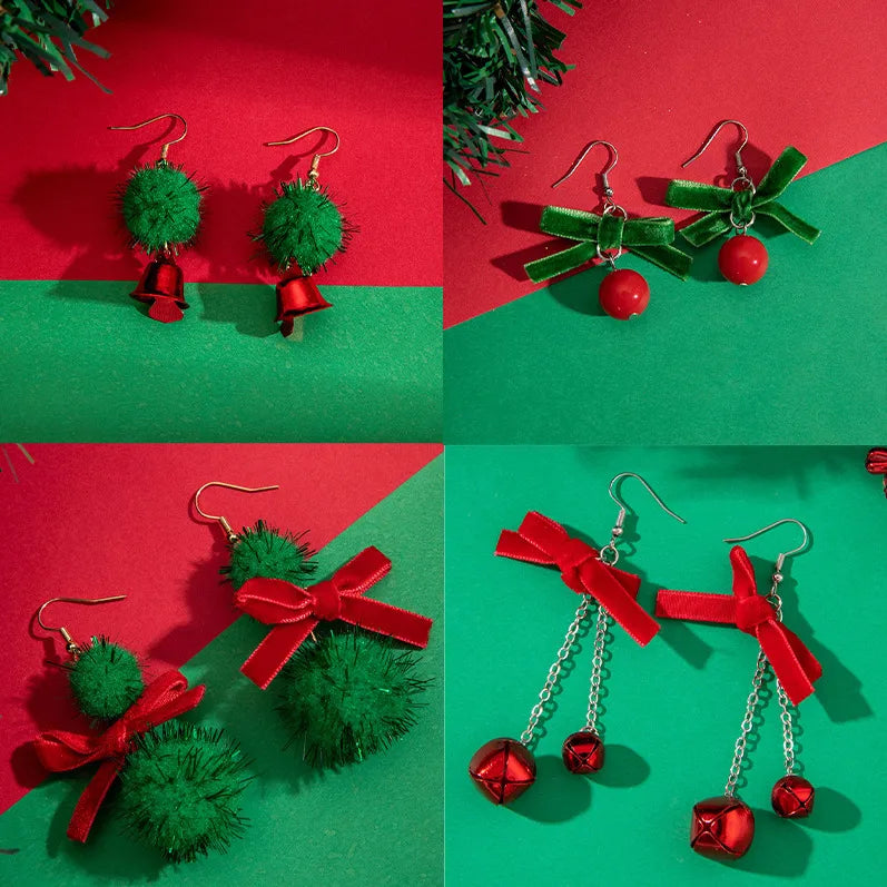 Cute Butterfly Knot Christmas Series Earrings Women's Fashion Alloy Jewelry Christmas Style Elegant Dangle Studs