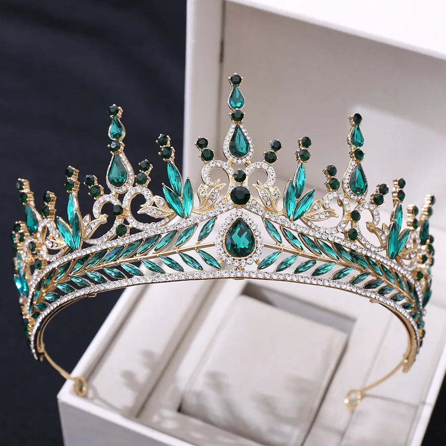 fashion leaf water droplets crown alloy rhinestone inlay artificial crystal crown 1 piece