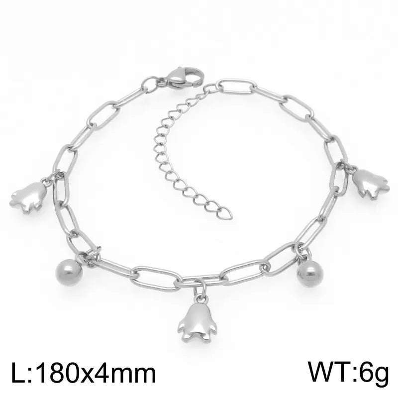 IG Style Vintage Style Cherry Ocean Butterfly 304 Stainless Steel 18K Gold Plated Paperclip Chain Bracelets In Bulk