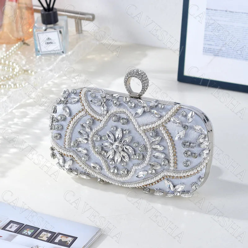 Handmade Beaded Diamond Evening Bag Clutch For Women Square Shape Lock Buckle Closure Polyester Material Embroidery Fashion Element